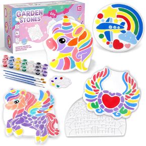 قم برسم مجموعة طلاء طلاء Stones الخاصة بك للأطفال ، و Unicorn Craft Kits Boys & Girls Ages 3-12 ، Castle Heart Airplane Rainbow Diy Outdoor Garden Art & Craft Craft Paint