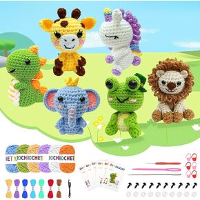DFDKDJDU Crochet Kit for Beginners - Crochet Starter Kit with Step-by-Step Video Tutorials, Learn to Crochet Kits for Adults and Kids, DIY Knitting Supplies, Six Pack Animals