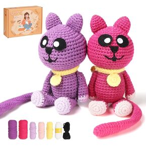 CUTE-Eyfud Crochet Kit for Beginners,Crochet Animal Kit,Knitting Kit with Step-by-Step Video Tutorials, Arts and Crafts for Adults with DIY Knitting Supplies-Cute Cat