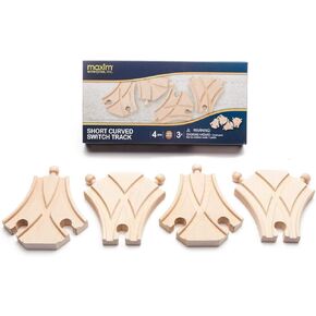 inc. Short Curved Switch Track, Wooden Train Tracks Compatible with Thomas & Friends, Brio Train, and All Major Brand Fine Wooden Train Sets and Railway Accessories, 4 Pack, 3-1/2"
