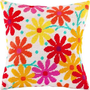 Garden Cosmos. Needlepoint Kit. Throw Pillow 16×16 Inches. Printed Tapestry Canvas, European Quality