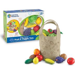 Learning Resources Fresh Picked Fruit And Veggie Tote, 17 Piece, Age 18 months+, Multicolor,8 L x 9 W in