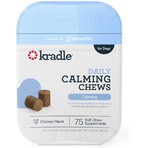 Kradle Calming Chews for Dogs - Natural Daily Stress & Anxiety Relief for Dogs - Proprietary BotaniTek™ Blend – Chamomile, Ashwagandha, L-Theanine & GABA - 75-Count Jar Soft Chews - Chicken Flavor