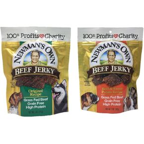 Newman's Own Beef Jerky Treats for Dogs, Bundle of 2 Flavors, Original Recipe and Beef & Sweet Potato Recipe, 5oz each