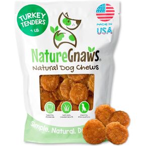 Nature Gnaws USA Turkey Tenders (1Lb) - Delicious Grain-Free Dog Treats for Small, Medium & Large Breeds - Natural Jerky Chews for Dogs.