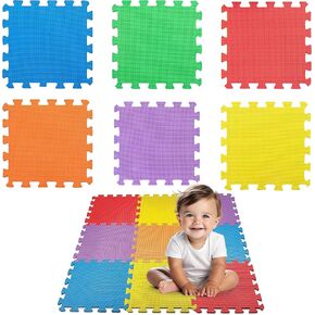 MEDca Floor Mat 10-Tile Exercise Mat Solid Foam EVA Playmat Kids Safety - 10-Pcs Assorted Solid Colors - Interlocking Puzzle Foam Floor Mats - Play Mat for Playing