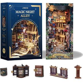 Magic Book Nook - DIY Book Nook Kit for Adults Miniature Dollhouse Kit Model Kit Bookend Bookshelf Insert Decor with LED Light for Teens Adults (SQ -16 Magic Night Alley)