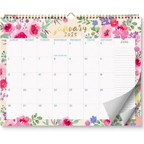 S&O Watercolor Floral Wall Calendar from January 2025-June 2026 - Tear-Off Monthly Calendar - 18 Month Academic Wall Planner - Hanging Organizer to Track for Anniversaries & Appointments - 13.5"x10.5"in