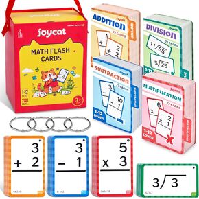 288 Math Flash Cards Set of 4- Multiplication, Division, Addition and Subtraction Flashcards for Kids 1st 2nd 3rd 4th 5th Grade or Kindergarten Homeschool Supplies