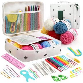 RYANNOVA 64PCs Crochet Kit for Beginners Adults - Beginner Crochet Kit for Kids - Learn to Crochet Set - Knitting Kit with Crochet Hooks Set, Crochet Yarn and Steel Needles (Dark Blue)