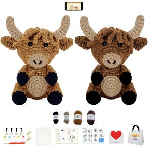 Crochet Kit for Beginners Adults.Animal Yarn Knitting Set for Kids.Learn to Crocheting Stuffed Amigurumi.Easy Starter Diy Accessories Supplies.Gifts for Girl,Boy,Parents.Beginning Step-by-Step Video