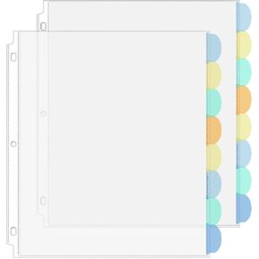 KTRIO Binder Dividers with 8 Tabs, Sheet Protectors for 3 Ring Binder 2 Sets, Clear Plastic Page Protector 8.5 x 11 inch, Insertable Index Divider Organizer Multicolor Tabs