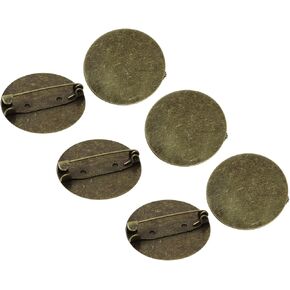ONLYKXY 30pcs 3cm Metal Brooch Tray Round Flat Blank Pins Disk Base Back Clasps Badge Craft Fasteners Lock Buckle Bar Pin for Corsage Lapel DIY Jewelry Decor Name Tags Making Accessories (Bronze)