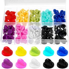 JJUNW 150Pcs Multicolor Rubber Pin Backs Locking, Locking Pin Backs with Storage Case, Enamel Pin Backs Pin Keepers, Pin Backs Pin Keepers for Brooch Tie Hat Badge Insignia