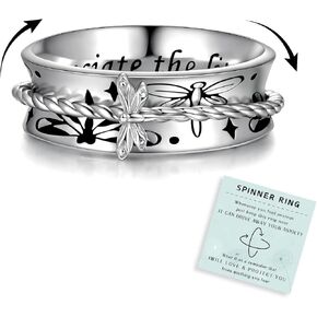 Butterfly Dragonfly Fidget Ring 925 Sterling Silver Coatiety Rings Rings الإغاثة الإغاثة للنساء ابنة أمي