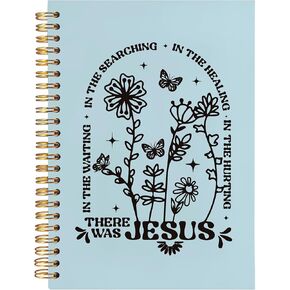 BearCake Boho Floral Christian Notebook Journal, Christian Gifts for Women, Bible Notebooks for Note Taking, Bible Journaling Notebook, Where the Jesus Hardcover Spiral Notebook 5.5x8.3