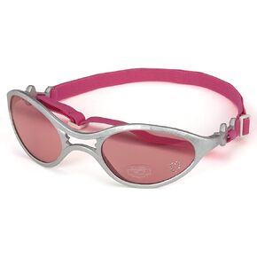 Doggles K9 Optix الإطار المطاطي الفضي اللامع مع النظارات الشمسية العدسة الوردية ، كبيرة ، أرجوانية