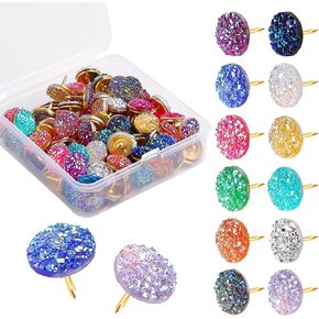 50Pcs Push Pins, Shiny Diamond Push Pins Glitter Rhinestone Decorative Thumb Tacks for Photo Wall Cork Board Bulletin Board Women Girls Desk Accessories (Colorful)