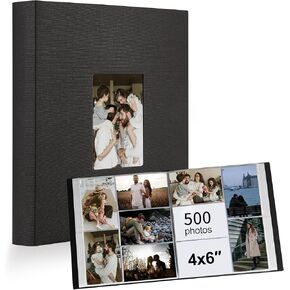 Photo Album 4x6 500 Pockets 1pc, Large Capacity Photo Book Album with Front Window, Picture Album for Family Wedding Anniversary Baby Travel, Black