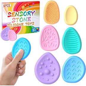 EPPO Fidget Toys Sensory Stone 6 PCS Silicone Worry Stone for Autism Kids ADHD Teens Calming Down Fidgets Classroom Stress Toys Stocking Stuffer for Kids Toddlers Adults