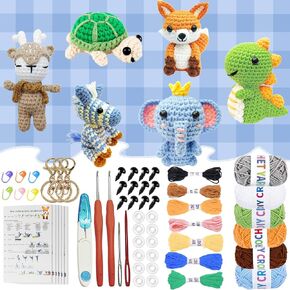 EMTK 6Pcs Crochet Kit for Beginners, DIY Beginner Crochet Kits for Adults and Kids, Crochet Animal Kits, Crochet Animal Kits with Step-by-Step Video, Yarn, Crochet Hook, Great Gift for Crochet Lovers
