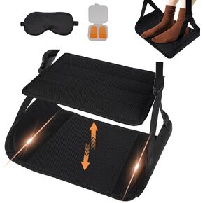 Foot Hammock for Plane Travel,2-in-1 Portable Airplane Hammock Foot Rest with Wider Sturdy Bamboo Base,Airplane Leg Support Foot Sling for Comfortable Travel,Long Flight Essentials