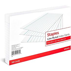 Staples Lined Index Cards, 5-inch x 8-inch, White, 100 Cards/Pack (ST51016-CC)