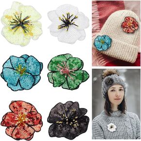 6 Pcs Sequins Flower Beaded Patches for Clothing Colorful Handmade Rhinestone Floral Embroidery Patch Applique for Clothes DIY Flower Decorated Motifs Sew On Clothes DIY Garment Accessory