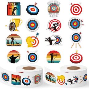 Archery Kids' Stickers Rolls - 1000pcs(2 Rolls) 16 Design Cute Archery Gift Wrapping Decorative Decals Kids Sport Self-Adhesive Sticker Waterbottle Scrapbook GiftWrap School Prizes Reward