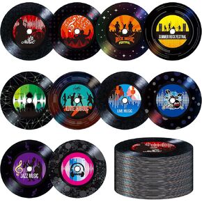 60 PCS Records Bulletin Board Cutouts, 10 Designs Bulletin Board Decoration Erasable with PET Film Jazz Rock Music Project Decoration Party Supplies for White Board Wall Party Favors (6" in Diameter)