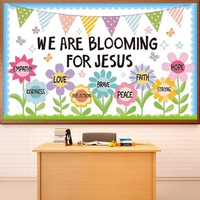 We are Blooming for Jesus Bulletin Board Christian Classroom Decorations Spring Flower Cutouts Positive Floral Bulletin Board Sets for Religious Christian Sunday Church Classroom