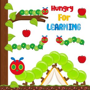 AgincBerry Caterpillar Bulletin Board Decorations - 101Pcs Insect Theme Bulletin Borders Set for Classroom 3D Paper Plate Caterpillar Very Hungry for Learning Cutouts for White Chalkboard Door Decor