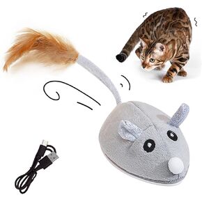 Interactive Cat Toy Mouse, Moving Mouse Automatic Cat Toys Electronic Mice, Rechargeable Squeaky Cat Mouse Toys for Kitten Indoor/Outdoor Exercise（Short Velvet）