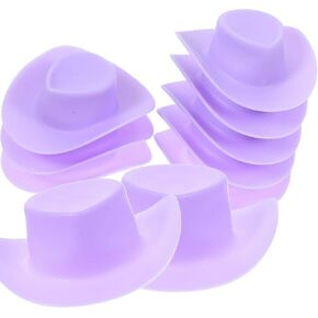 10 Pack Mini Cowboy Hat Set – Purple Plastic Miniature Hats for Dollhouse Decor, Party Decorations, DIY Crafts, and Wine Bottle Ornaments – Adorable Accessories for Western Cowboy and Cowgirl Themes