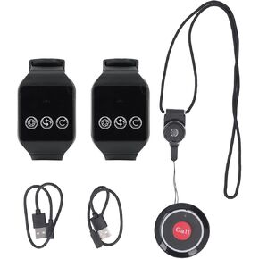Cordless Caregiver Pagers Vibration Nurse Call System, Nurse Alert System for Elderly Monitoring Call Bell for Home, 2 Pager Watch Receiver & 1 Call Buttons