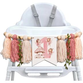 Fairy High Chair Banner - Mushroom Wildflower Highchair Banner,Yarn Tassel Fairy First Birthday Decoration,Floral Sweet One Birthday Garland Party Supplies (Mushroom Tassel)