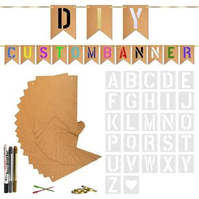 30 PCS Custom Banner for Party Decor - Create Your Own Custom Sign with Letter Templates Markers Ribbon Perfect for Birthday Wedding Celebrations