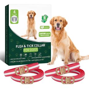 4 Pack Flea and Tick Collar for Dogs- Adjustable Dog Flea and Tick Collar- 32 Months Dog Flea and Tick Treatment - Water Resistant Dog Flea Collars for Puppy Small Medium Large Dog- Red & White