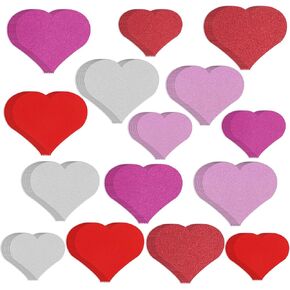 90 Pcs Glitter Paper Heart Cutouts Valentine's Day Glitter Hearts Classroom Bulletin Red Pink White Hearts Cutouts for Valentine's Day Party Decoration