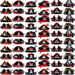60 Pcs Paper Pirate Hat Pirate Hat Skull Pirate Party Hat Bulk for Men Women Kids Halloween Cosplay Pirate Party Dress up, 12 Style