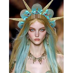JeVenis Blue Seashell Halo Crown Headpiece Mermaid Headband Seashell Crown Headband Siren Costume Women Halloween Cosplay Renaissance