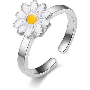 Caiyao Fidget Anxiety Relief Ring Daisy Sunflower Flower Evil Eye Zircon Bead Open Adjustable Spinner Stackable Ring for Women Stress Relieveing Jewelry Gift in Kuwait
