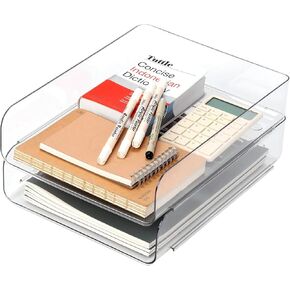 Set of 2 Desk Letter Tray, Office Organization and Storage, Clear PET Letter Tray Desk Organizer, Stackable Document Organizer for Notes, Pens, File Paper, Desk