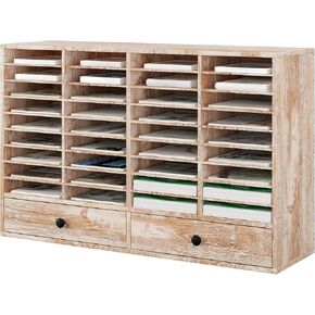 38 Compartments Paper Organizer, Sturdy Mail Sorter Organizer, Desktop Organizer, Wood Literature Organizer, Keep Desktop Clean, Antique Brown