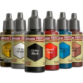 The Army Painter, Speedpaint 2.0 Fantasy Bundle, 6 x 18 Acrylic Paints with Gold, White, Black, Red, Blue & Brown - Miniature Paint for D&D & Warhammer Miniatures