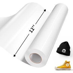White Heat Transfer Vinyl HTV Vinyl Roll, 12" x 10ft Iron on Vinyl for Cricut and All Cutting Machine, White Heat Press Vinyl for DIY T Shirts, Easy Cut & Weed for Heat Vinyl Transfer Design