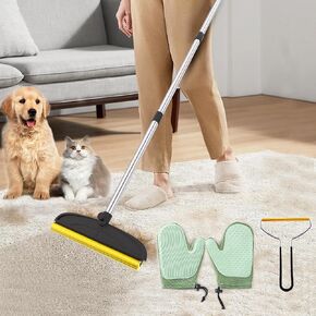 3PC Upgrade carpet Rake for Pet Hair Removal,Stainless Steel Reusable Pet Hair Remover,46" adj long handle & 12.6" lengthened scraper, Dog Cat Deep Hair Cleaner Remover Tool for Rugs,Couch,Mats,Stairs