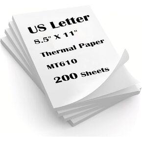 ورقة طابعة حرارية لـ MT610 ، 8.5 × 11 بوصة خطاب أمريكي 200 ورقة متوافقة مع طابعة IDPRT المحمولة وغيرها من الطابعة الحرارية المحمولة