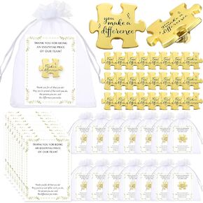 Employee Appreciation Gifts Puzzle Piece Lapel Pin Inspirational Lapel Pins Thank You Gift Cards Organza Bags Puzzle Pin Gift Bulk Team Appreciation Gifts for Coworker Staff Employee