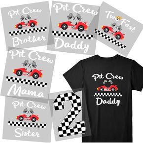 6 Sheets Two Fast Pit Crew Iron on Heat Press Decals Stickers,2nd Birthday Racecar Themed HTV Heat Transfer Vinyl Letter Patches for 2nd Birthday T Shirt Party Decorations Supplies